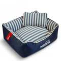 Square navy blue striped canvas dog bed with matching small pillow for cats and dogs - Yarn Dyed Blue