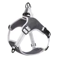 Side view detail of an adjustable grey reflective oxford cloth dog harness vest - XL / Black