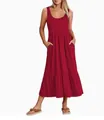 Elegant sleeveless red tiered maxi dress featuring functional pockets for casual summer wear - S / Dresses / Red