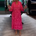 Full view detail of a vibrant pink and magenta printed bohemian loose maxi dress for women - S / Dresses / Pink