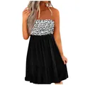 Detailed look at the leopard print bodice and black ruffled hem of the tube dress - XL / Dresses / White Leopard Print