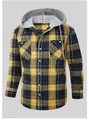 Camicia di flanella a scacchi gialla e blu scuro con cappuccio e cordino grigio - Taglia S / Top / Plaid Giallo Blu Navy Bianco