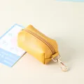 Yellow PU leather pet waste bag dispenser pouch with portable golden metal clip for walking - Yellow