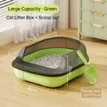 Large semi-enclosed green cat litter box with matching scoop and high splash guards - Capsule Litter Box Large / 51x41x21cm / Green