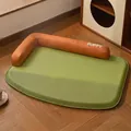 Durable waterproof green and orange L-shaped pet cooling bed mat for dogs and cats - With Pillow / 2XL: 98*68cm / Olive Green