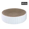 Round corrugated cardboard cat scratcher bed with a white textured frame - Large 39x39x10cm / White