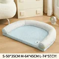 Minimalist light blue cooling pet bed sofa with size chart for summer heat relief - S (Recommended for Under 2.5kg) / Sea Salt Bear (Ice Bean Texture)