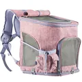 Portable pink foldable pet carrier backpack with breathable mesh for cats and dogs. - 43*40*31 / Light Pink