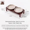 Comedero doble elevado de cerámica para mascotas con soporte de madera de acacia - Plato Pequeño con Soporte Doble Cilíndrico