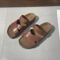 Brown platform sandals with cross-woven straps for casual wear - Tan