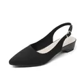 Scarpe slingback in maglia nera traspirante a punta con tacco basso largo ed elegante - 34 / Nero