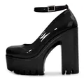 Elegant black patent leather 14cm platform high heels with sparkly ankle strap buckle - 38 / Patent Leather Surface / Black