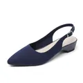 Décolleté slingback in maglia blu scuro con punta affusolata e tacco largo basso chic. - 34 / Blu