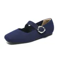 Bailarinas Mary Jane de punto azul marino con punta cuadrada y hebilla plateada - Azul