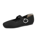 Elegant black mesh Mary Jane flats with breathable knit and silver buckle strap - 34 / Hollow Black
