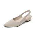 Women's elegant pointed-toe knitted slingback shoes with low block heel in beige color - Apricot