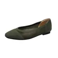 Olive green knit ballet flats with breathable mesh design for women's office wear - Green