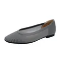 Breathable grey knit flat shoes featuring square toe and mesh side for summer comfort - Gray