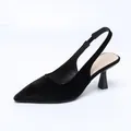 Escarpins slingback élégants en velours noir à bout pointu avec talons aiguilles fins - 36 / Style Slingback à Bout Pointu (088-5) / Noir