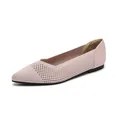 Breathable pink knitted pointed-toe flats for women with lightweight soft sole design. - Hollow-out Pink
