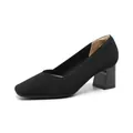 Eleganti décolleté nere con tacco largo da donna con punta quadrata e tessuto a coste chic - 34 / Nero a Righe