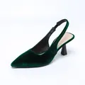 Escarpins slingback élégants en velours vert émeraude avec bout pointu et talon fin - 36 / Style Slingback à Bout Pointu (088-5) / Vert