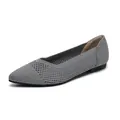 Breathable grey knitted pointed-toe flat shoes for women with soft sole mesh design. - Hollow Gray