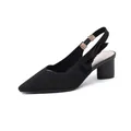 Elegante sandalo slingback nero a punta con tacco largo e raffinato dettaglio a fiocco decorativo - 34 / Nero