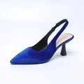 Élégantes escarpins slingback en velours bleu roi avec bout pointu et talons hauts fins - 36 / Style Slingback à Bout Pointu (088-5) / Bleu