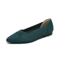 Elegant dark green hollow knit pointed toe flats with breathable soft sole for women - Hollow-out Green