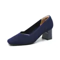 Eleganti décolleté in maglia a coste blu navy con punta quadrata e tacco largo per donna. - 34 / Blu a Righe