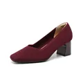Eleganti décolleté in maglia bordeaux con tacco largo, punta quadrata e scollo a V - 34 / Rosso Arancio a Righe