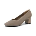 Eleganti décolleté kaki a coste con tacco largo, punta quadrata e scollo a V da donna - 34 / Albicocca Scura a Righe