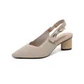 Eleganti sandali slingback beige a punta con tacco a blocco e un grazioso fiocco. - 34 / Albicocca Chiaro