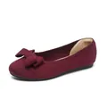 Elegant burgundy knit ballet flats for women featuring a classic decorative bow detail - 34 / Orange Red
