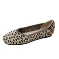 Comfortable leopard print square toe knitted flat shoe for women in beige and black. - 34 / Leopard Print