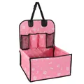 Pink foldable pet car seat carrier with white paw prints and mesh pockets for travel - Pink Paw Prints