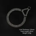 Heavy-duty 201 stainless steel double chain P-dog collar, 3.0mm thickness, 65cm length - Double Row Slip Chain / 3.0mmx65cm