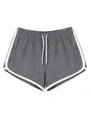 Vista detallada de pantalones cortos deportivos grises para mujer con ribete blanco y cordón. - S / Bottoms / Gris oscuro