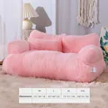Soft cherry blossom pink plush pet sofa bed with a comprehensive size chart guide - Pink / M Approx 55*38*18cm