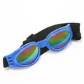 Foldable blue frame dog goggles with rainbow tinted lenses for wind and UV protection - Blue