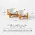 Double ceramic pet bowls with slanted bamboo stand for cats and dogs, 340ml each bowl - Small Slanted Bowl (White) with Bamboo Stand