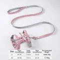 Pink plaid dog harness and leash set for small dogs including a detailed size chart - S / Mocha Coffee