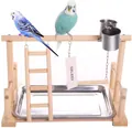 Centro de juegos interactivo de madera para pájaros con escalera y cuencos de acero - Soporte con Copas de Alimentación