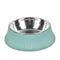 Mint green stainless steel pet bowl with Roman column fluted base for cats and dogs - Round Roman Column / Green