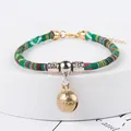 Ethnic style woven pet collar featuring a large golden bell for small dogs and cats - XS (Neck 15-20cm) / Red and Green Ethnic