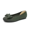 Elegant olive green knitted ballet flats with bow detail for women, comfortable slip-on - 34 / Green