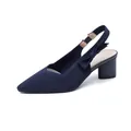 Décolleté slingback blu navy a punta con tacco a blocco, texture in maglia e fiocco - 34 / Blu