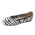 Comfortable women's knitted ballet flats with zebra print pattern and square toe - 34 / Zebra Print