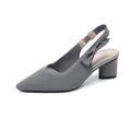 Gray pointed-toe block heel slingback pumps with bow detail and breathable knit fabric - Gray